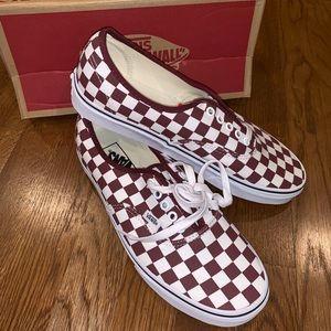 maroon and white checkered vans